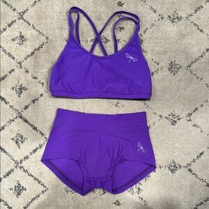 Purple Strappy Sports Bra & High-Waist Shorts Set